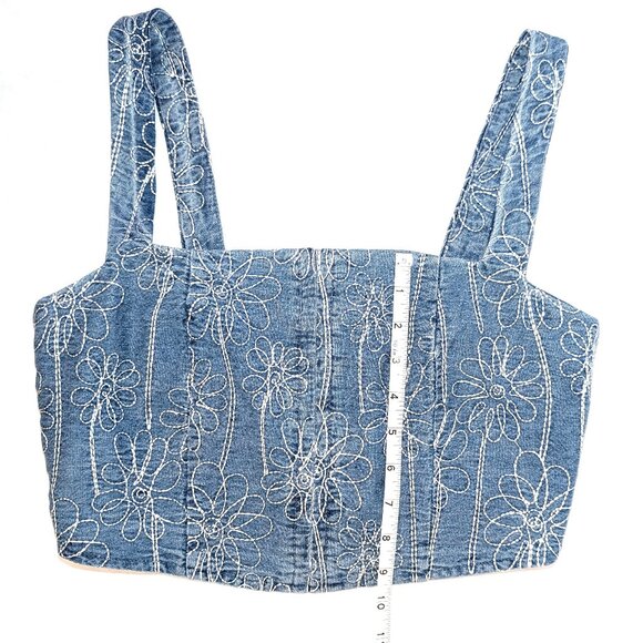 NWT House of Harlow 1960 | Floral Embroidered Denim Corset Top Blue | Size Small - Picture 9 of 11